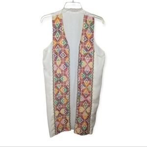 Vintage longline embroidered colorful cross stitch vest